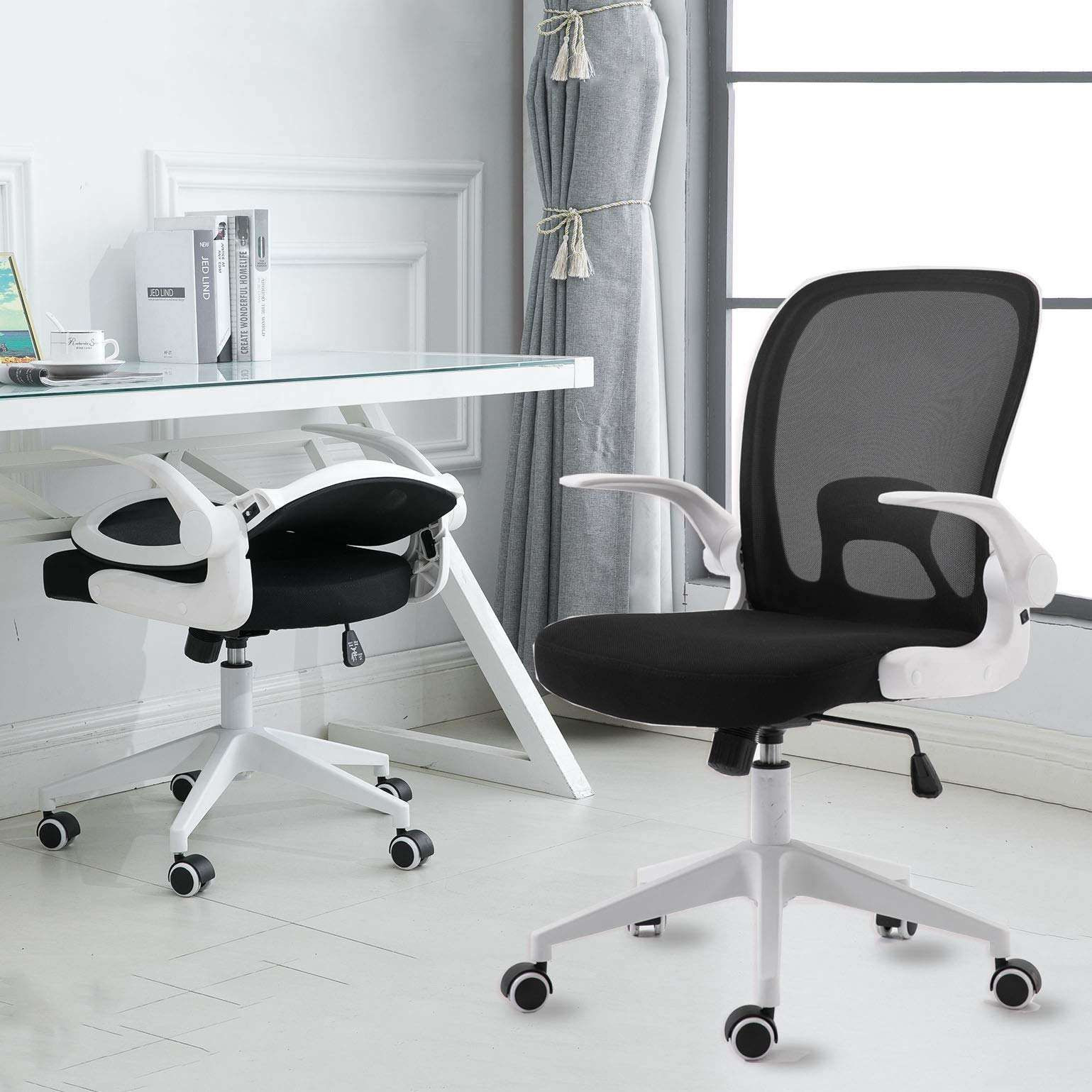 Folding Back Home Computer Desk Home Computer Desk Rotating Chair Office with Flip Arms
