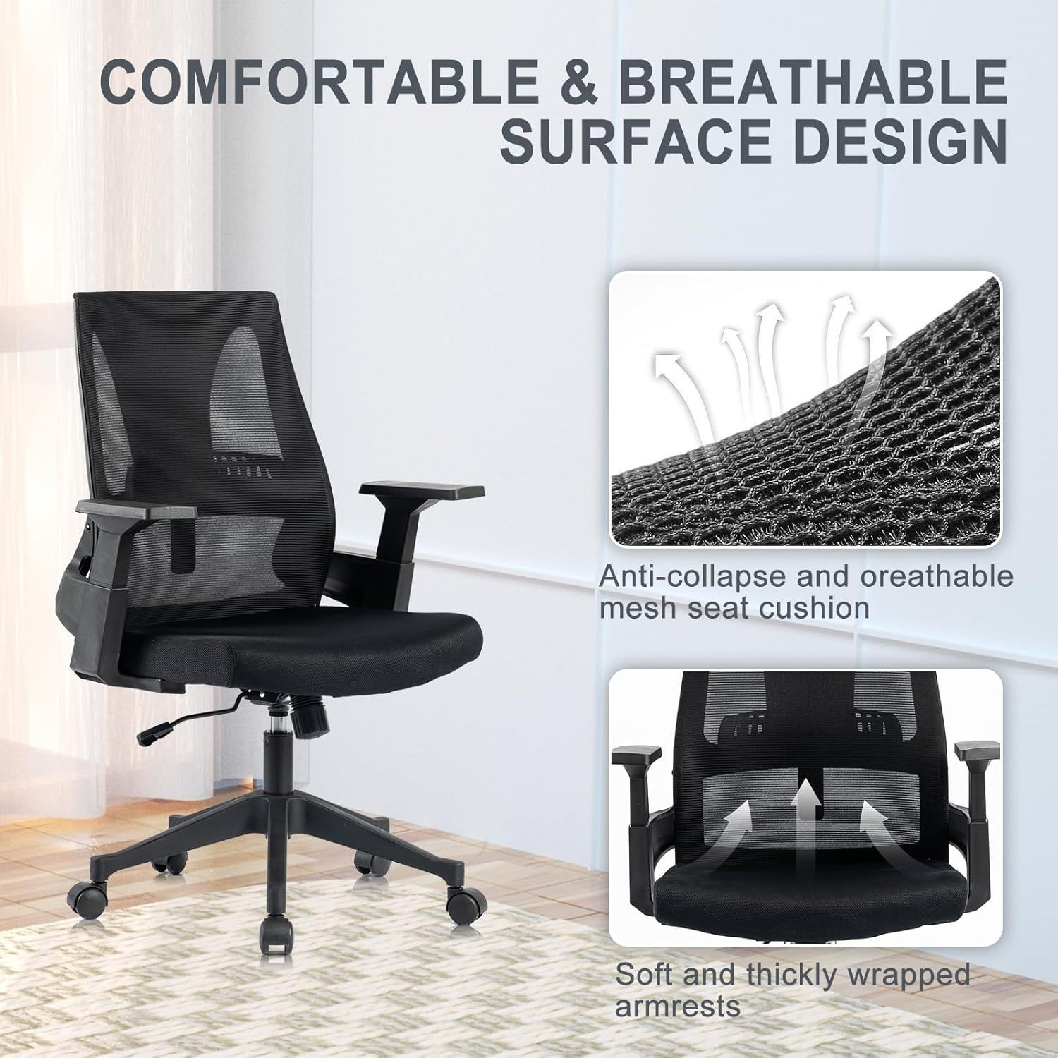 Office Chair Heavy Duty Mesh Ergonomic Computer Chairs with Adjustable Lumbar Support and Wide Comfy Seat