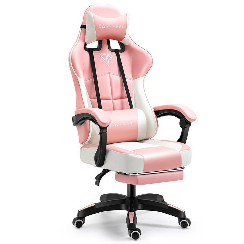 Wholesale Pink Leather Ergonomic Adjustable Height Gaming Chair with Nylon Base for Computer Room Use