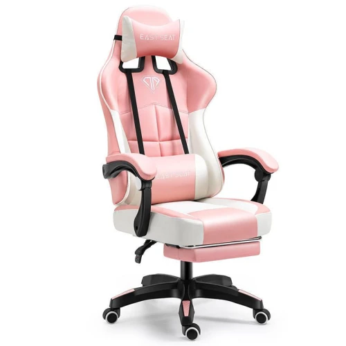 Wholesale Pink Leather Ergonomic Adjustable Height Gaming Chair with Nylon Base for Computer Room Use