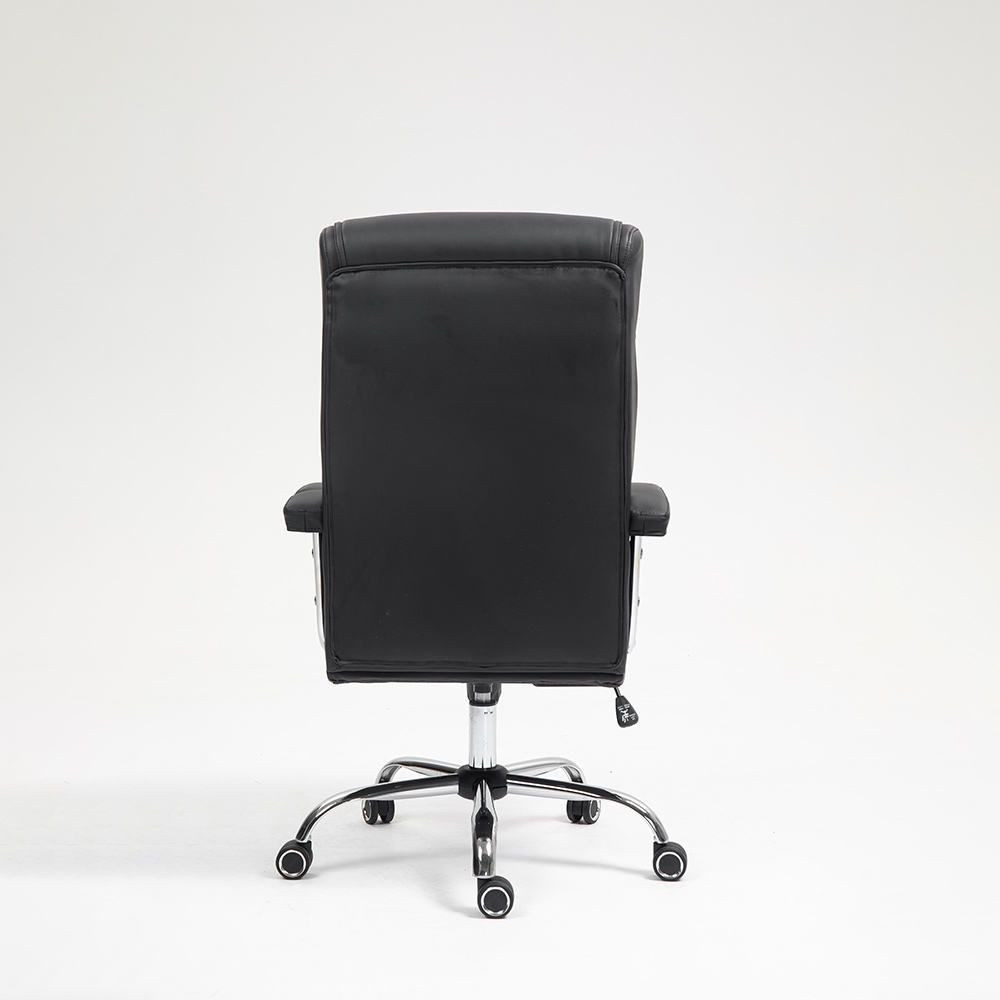 Black Tufted Synthetic Leather High-Back Office Chair - Ergonomic Swivel Desk Chair with Chrome Base &  42pcs spring