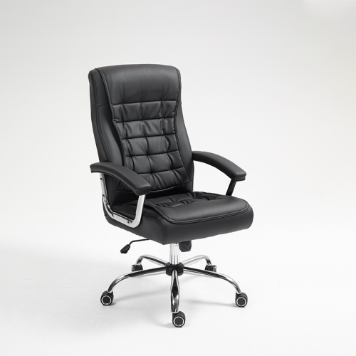 Black Tufted Synthetic Leather High-Back Office Chair - Ergonomic Swivel Desk Chair with Chrome Base &  42pcs spring