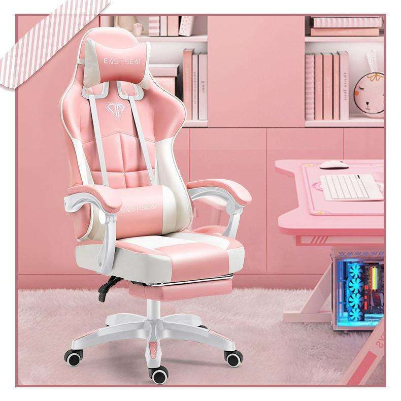 Wholesale Pink Leather Ergonomic Adjustable Height Gaming Chair with Nylon Base for Computer Room Use
