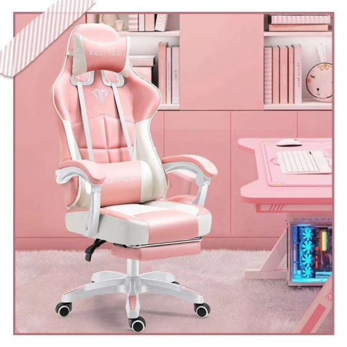 Wholesale Pink Leather Ergonomic Adjustable Height Gaming Chair with Nylon Base for Computer Room Use
