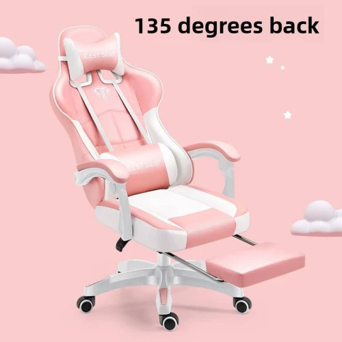 Wholesale Pink Leather Ergonomic Adjustable Height Gaming Chair with Nylon Base for Computer Room Use