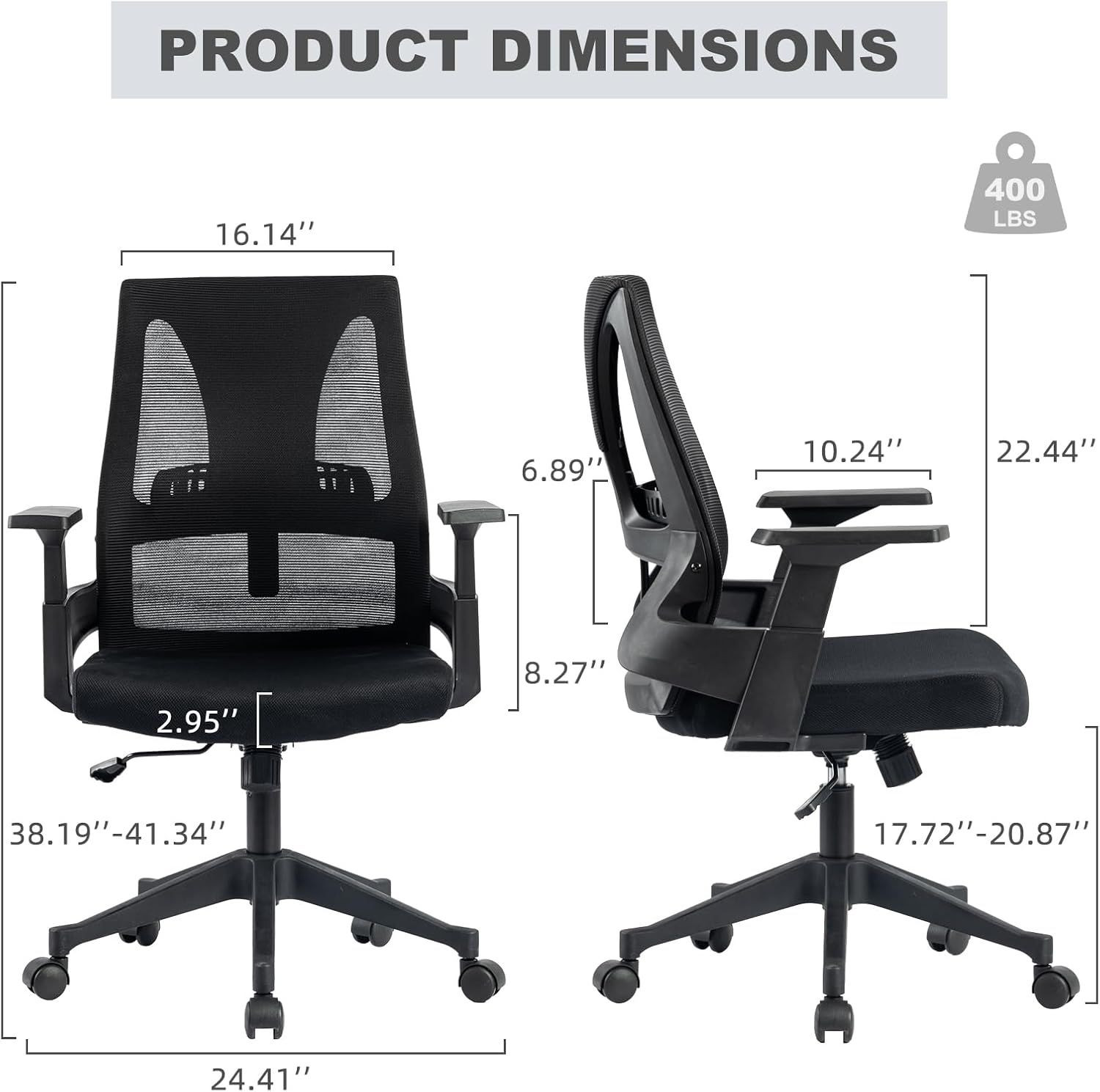 Office Chair Heavy Duty Mesh Ergonomic Computer Chairs with Adjustable Lumbar Support and Wide Comfy Seat