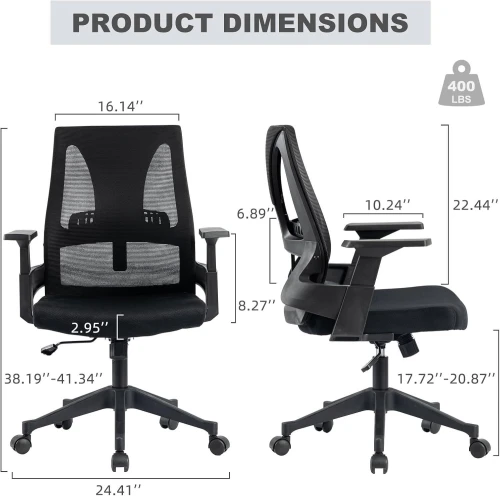 Office Chair Heavy Duty Mesh Ergonomic Computer Chairs with Adjustable Lumbar Support and Wide Comfy Seat