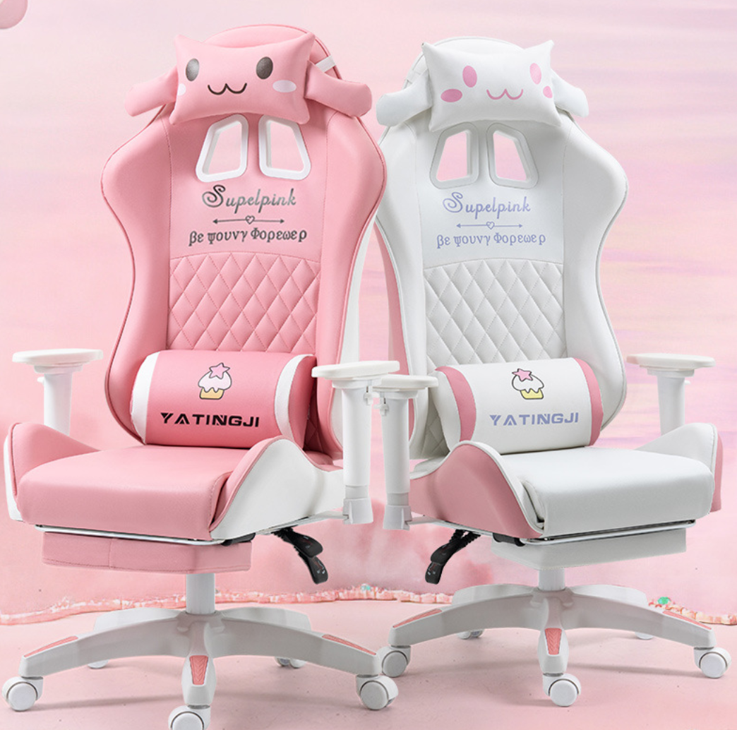 Pink Computer PC Game Chair Gaming Pu Leather Gamer Chairs With Footrest