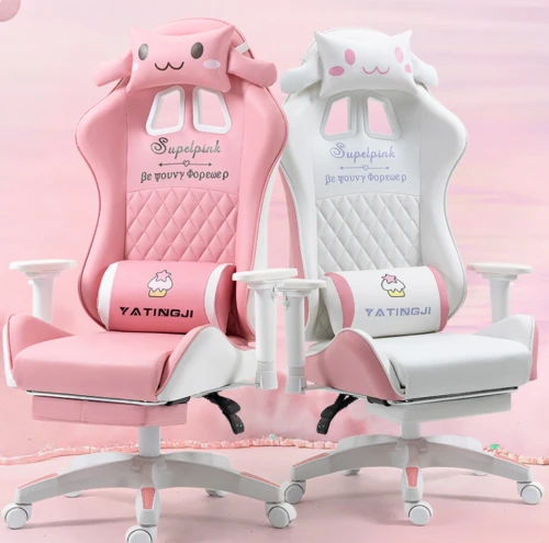 Pink Computer PC Game Chair Gaming Pu Leather Gamer Chairs With Footrest