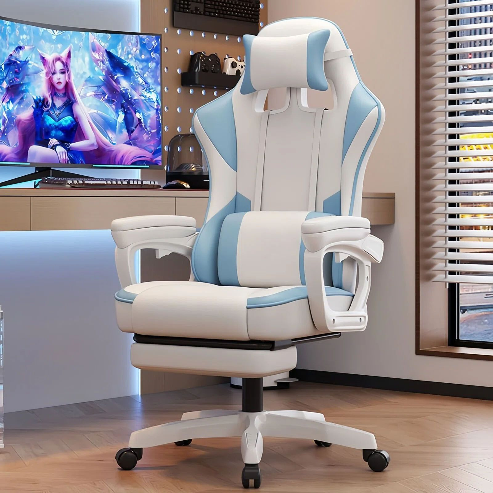 E-Sports Gaming Chair Ultrafine Leather High Back Ergonomic Armrest Lumbar Support High Elastic Foam Gamer Chair