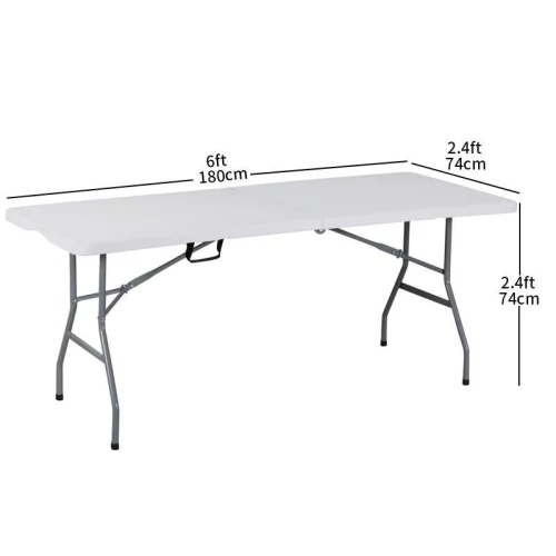 6FT White Outdoor Rectangular Plastic Folding Table