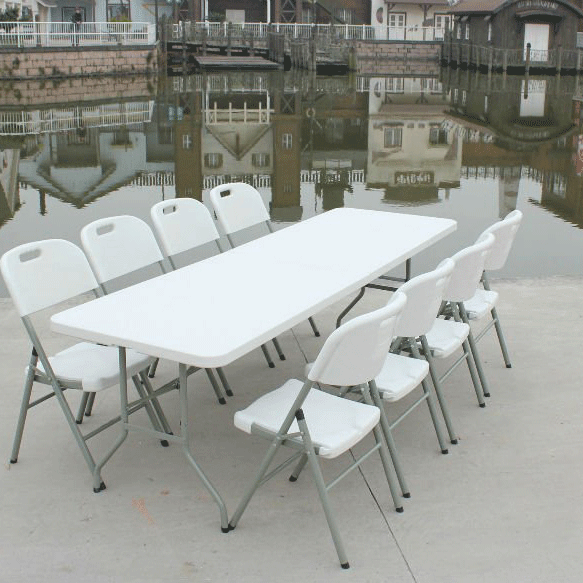 240 cm (8 Ft) Long Outdoor Folding Table Modern HDPE (High-Density Polyethylene) Plastic Stainless Steel Legs Empty