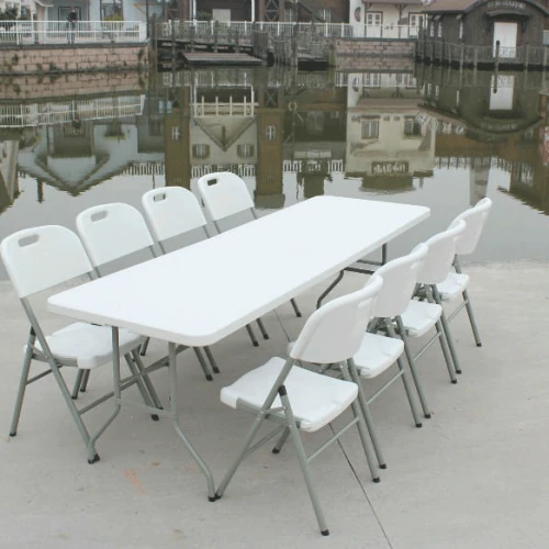 240 cm (8 Ft) Long Outdoor Folding Table Modern HDPE (High-Density Polyethylene) Plastic Stainless Steel Legs Empty