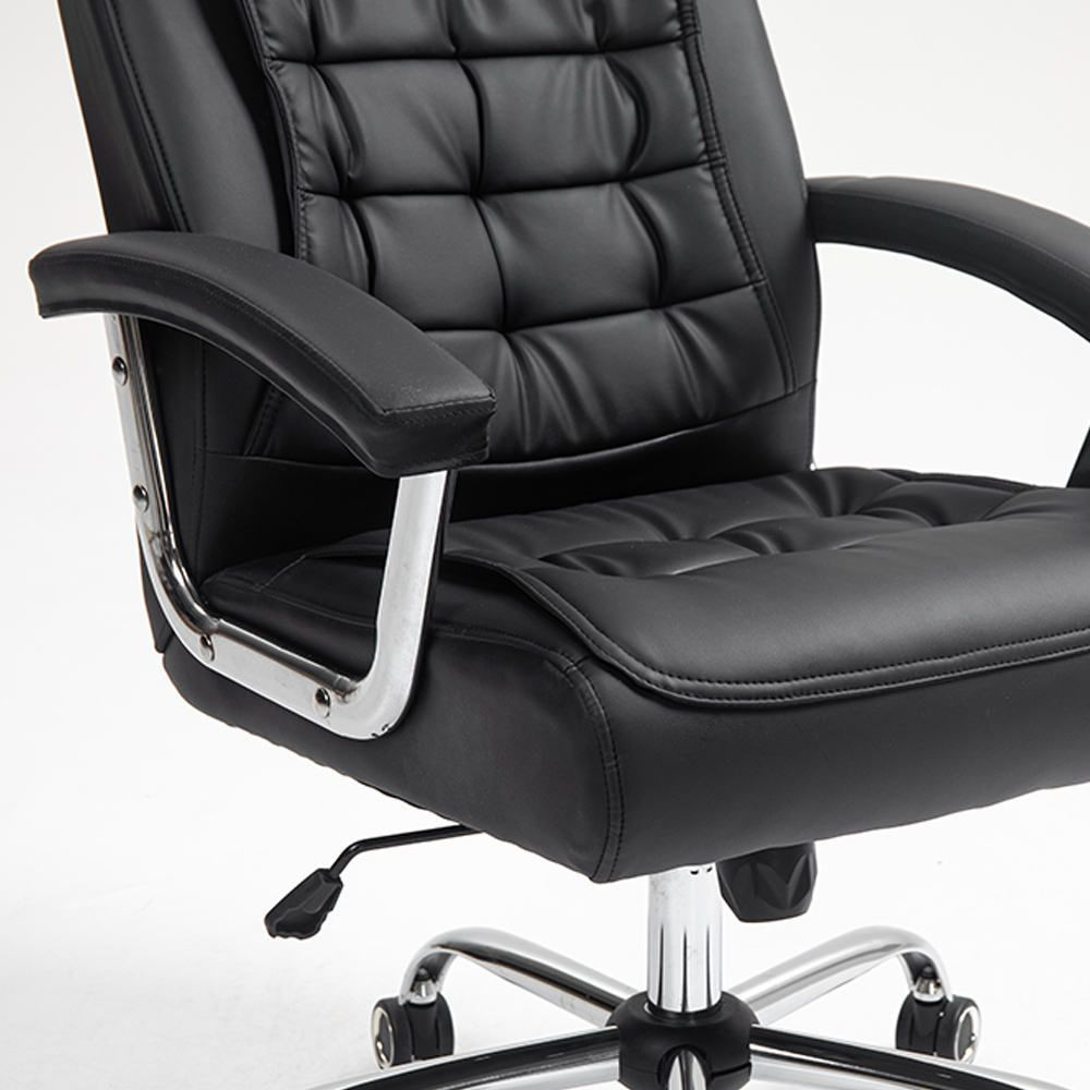 Black Tufted Synthetic Leather High-Back Office Chair - Ergonomic Swivel Desk Chair with Chrome Base &  42pcs spring