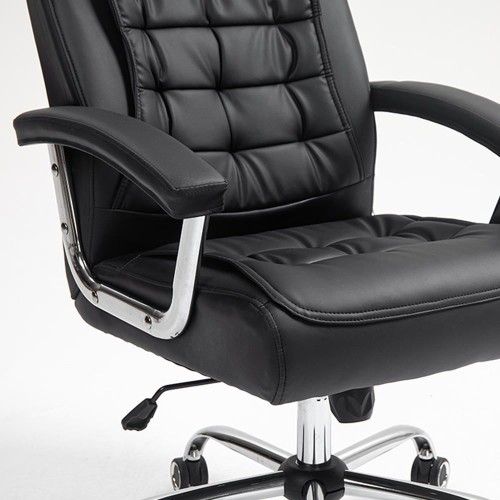 Black Tufted Synthetic Leather High-Back Office Chair - Ergonomic Swivel Desk Chair with Chrome Base &  42pcs spring