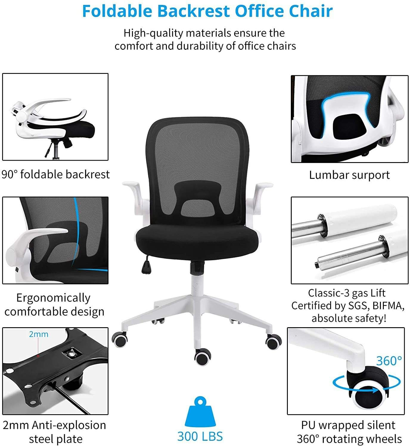 Folding Back Home Computer Desk Home Computer Desk Rotating Chair Office with Flip Arms