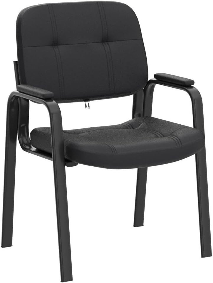 Waiting Room Guest Chair with Bonded Leather Padded Arm Rest for Office Reception and Conference