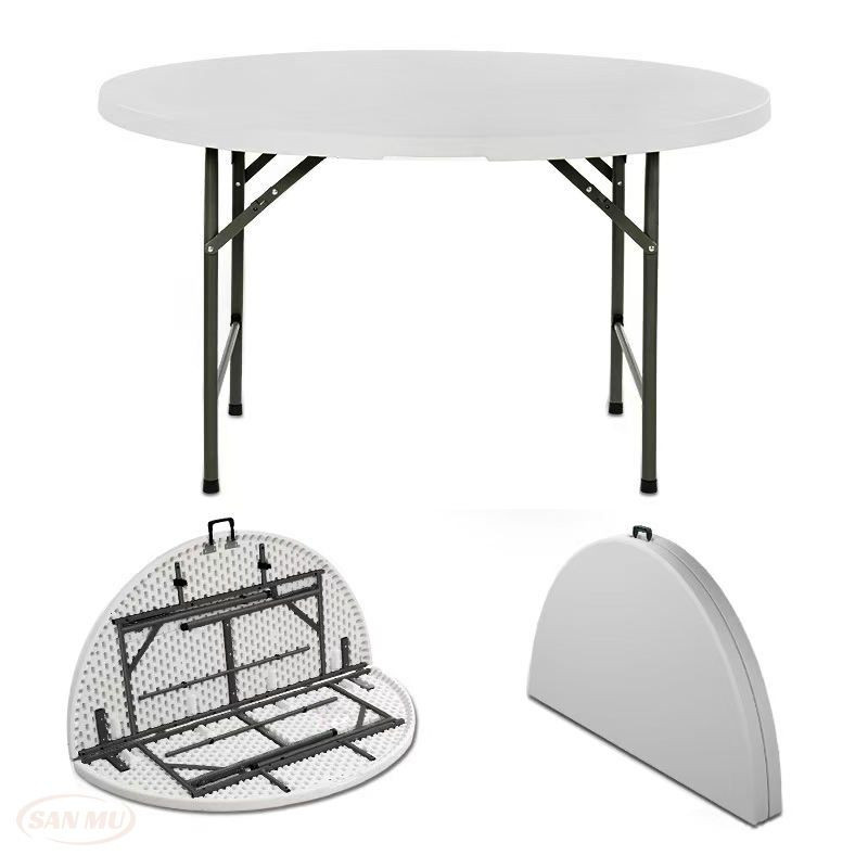 White Round Plastic Folding Table 4 5 6 Ft Table Used for Events Outdoor Wedding Banquet Modern Plastic Table Circle