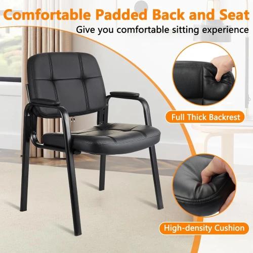 Waiting Room Guest Chair with Bonded Leather Padded Arm Rest for Office Reception and Conference