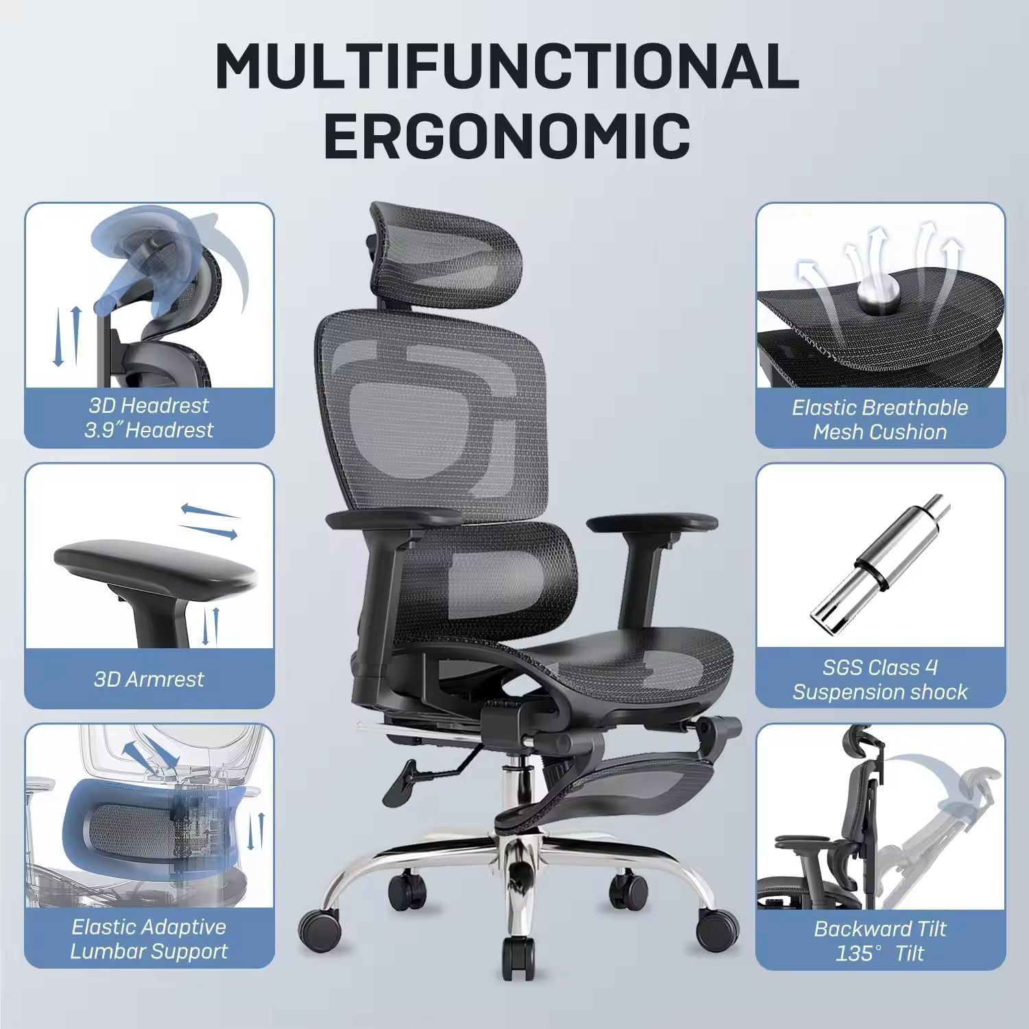 Wholesale Comfortable Swivel Luxury Moving Rocking Mesh Fabric Pro President Chair Ergonomic Office Chair with Leg Rest