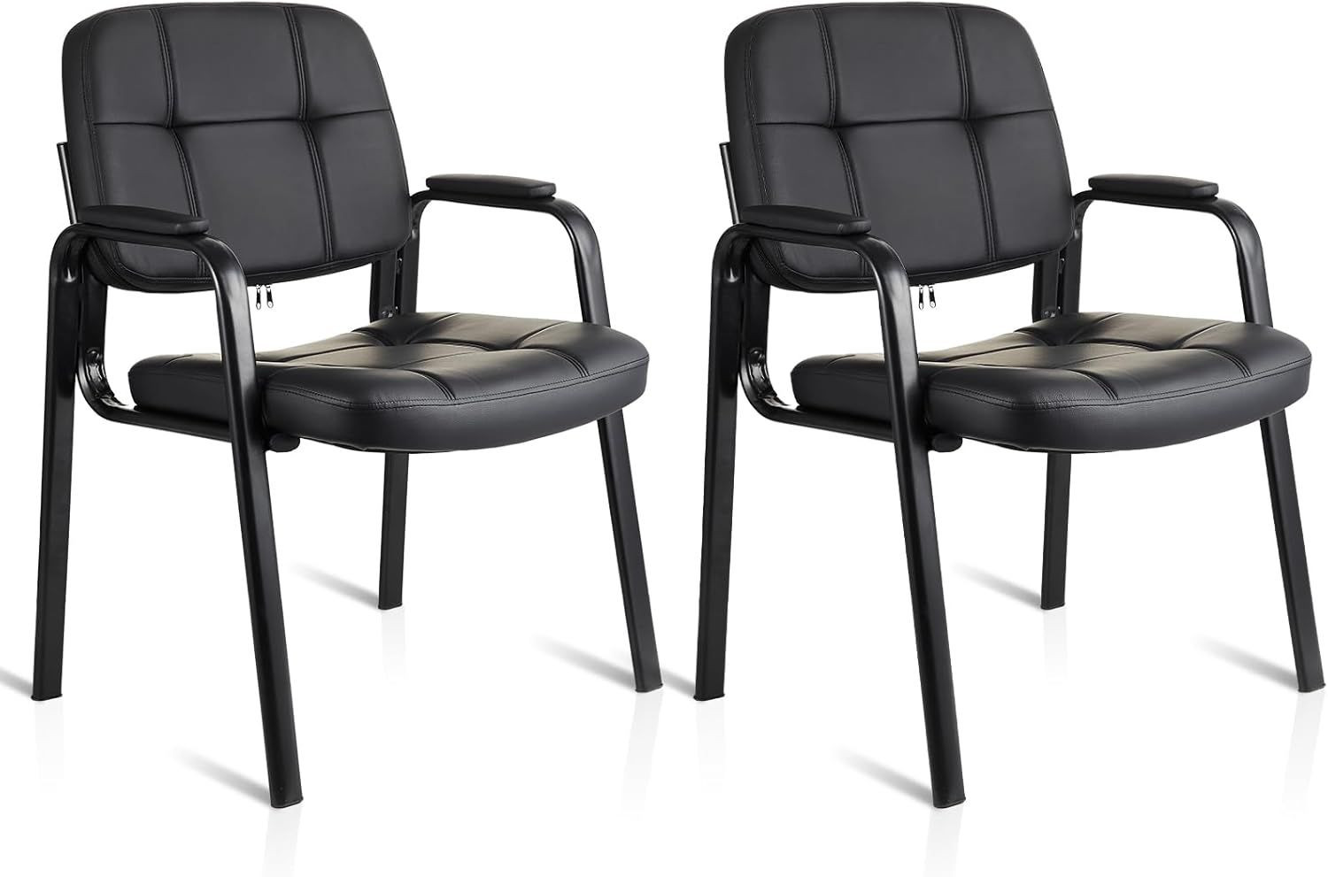Waiting Room Guest Chair with Bonded Leather Padded Arm Rest for Office Reception and Conference