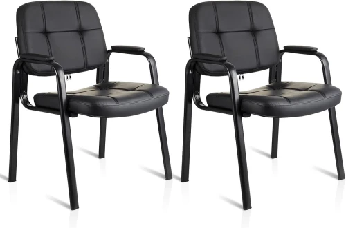 Waiting Room Guest Chair with Bonded Leather Padded Arm Rest for Office Reception and Conference