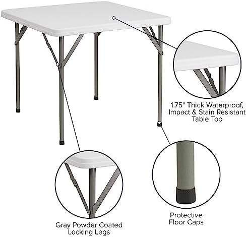 Factory Direct Sale Cheap Square Granite White Plastic Folding Table | Waterproof | Impact and Stain Resistant