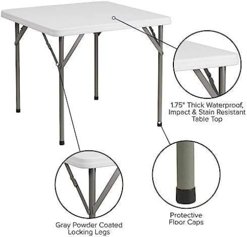 Factory Direct Sale Cheap Square Granite White Plastic Folding Table | Waterproof | Impact and Stain Resistant