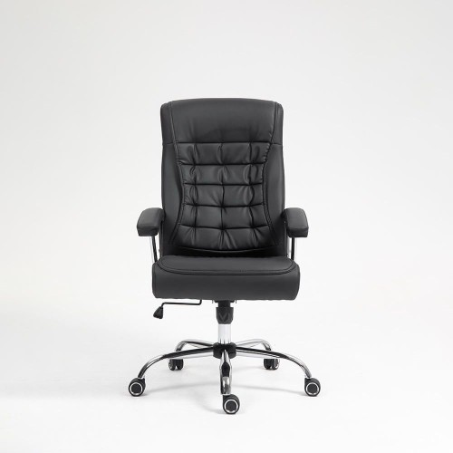 Black Tufted Synthetic Leather High-Back Office Chair - Ergonomic Swivel Desk Chair with Chrome Base &  42pcs spring